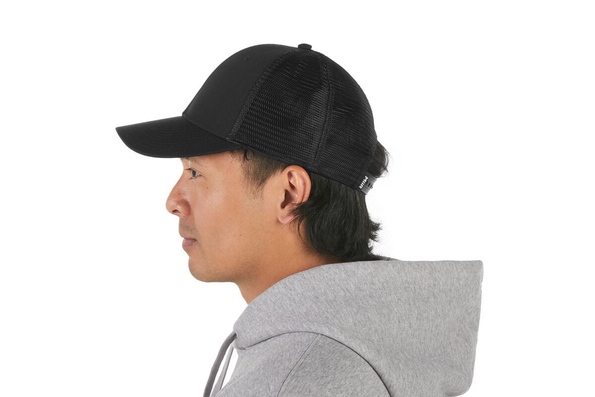 recycled-poly-low-profile-trucker-hat-x3 WebPDP-HAT002002_Recycled_Poly_Low_Profile_Trucker_Hat_Black_Studio_Harper_Studios_0723_Back__HAT002002OS.jpg