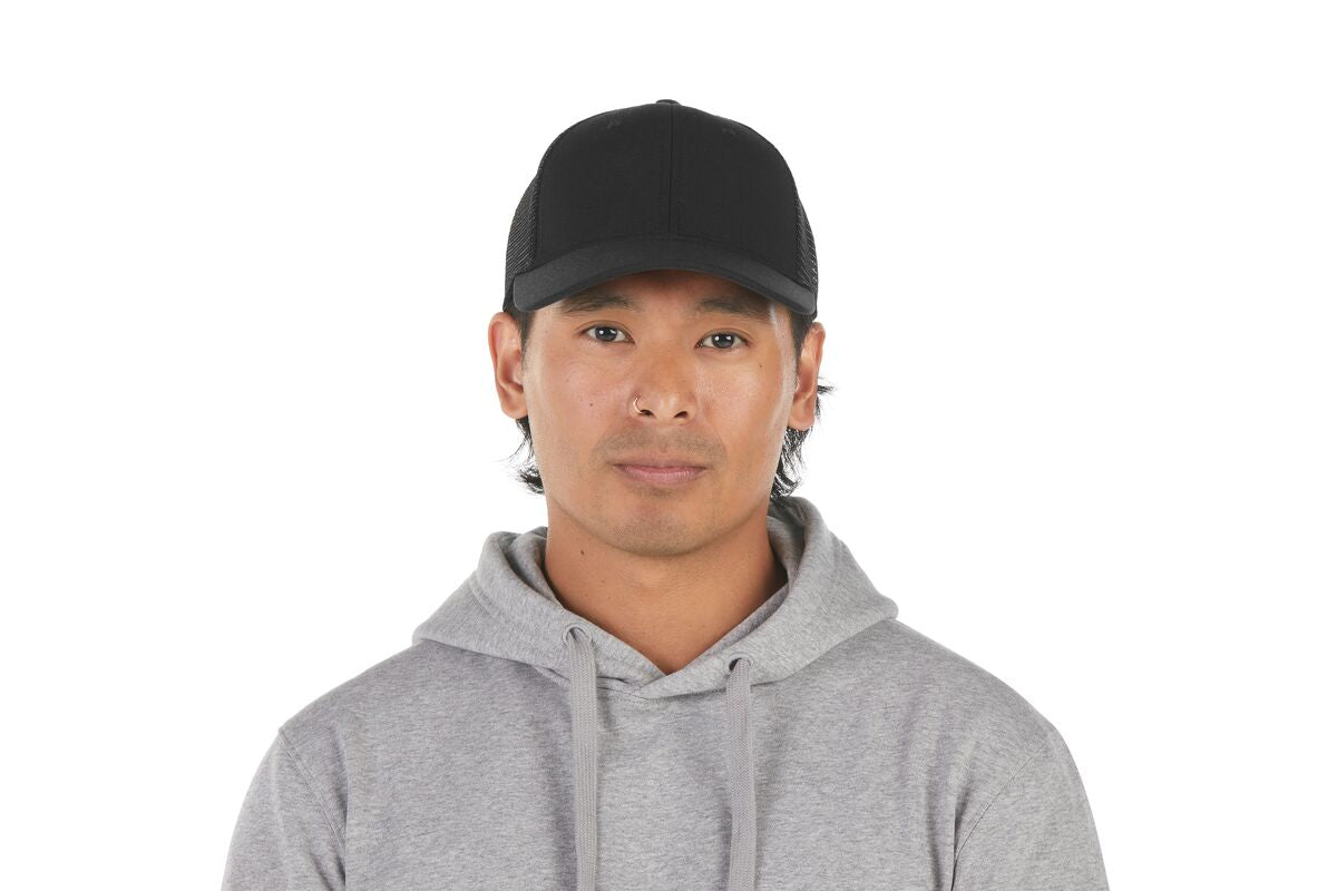 recycled-poly-low-profile-trucker-hat-x3 WebPDP-HAT002002_Recycled_Poly_Low_Profile_Trucker_Hat_Black_Studio_Harper_Studios_0723_Front__HAT002002OS.jpg